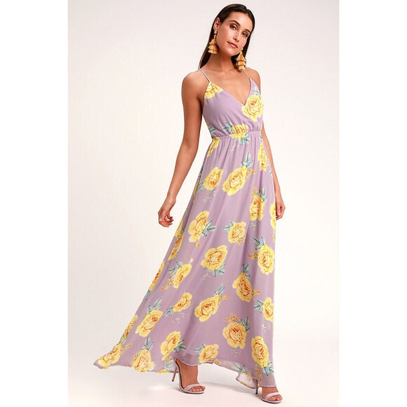 Lulus Dresses & Skirts - Lulus Lavender Floral Print Backless Maxi Dress